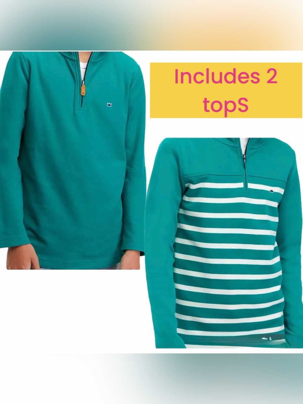 Crown & Ivy kids boys Green Striped and Solid Quarter-Zip Pullovers long sleeve